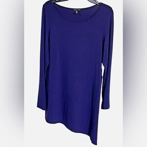 Eileen Fisher Purple Long Sleeve Asymmetrical Tunic Top Large L Organic Blend